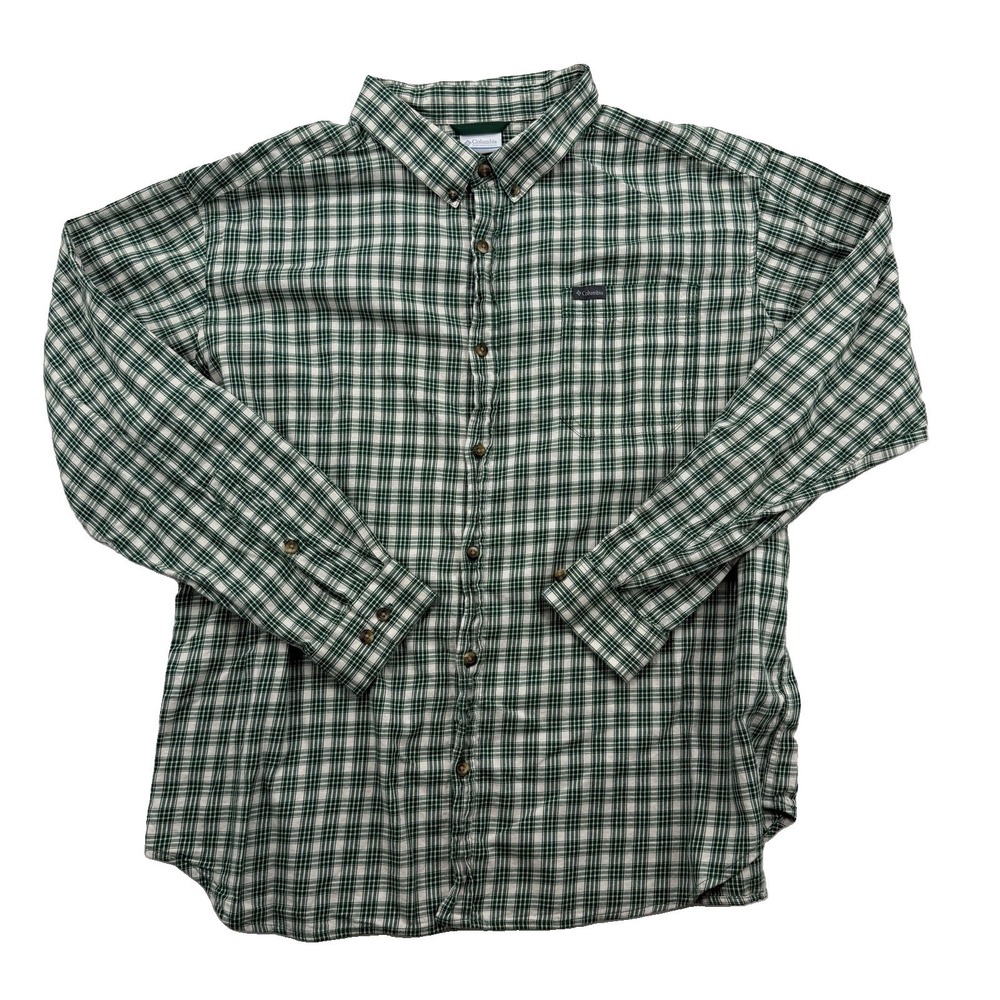 Columbia Shirt Mens Green Plaid Long Sleeve Button Down Sz XXL 2XL